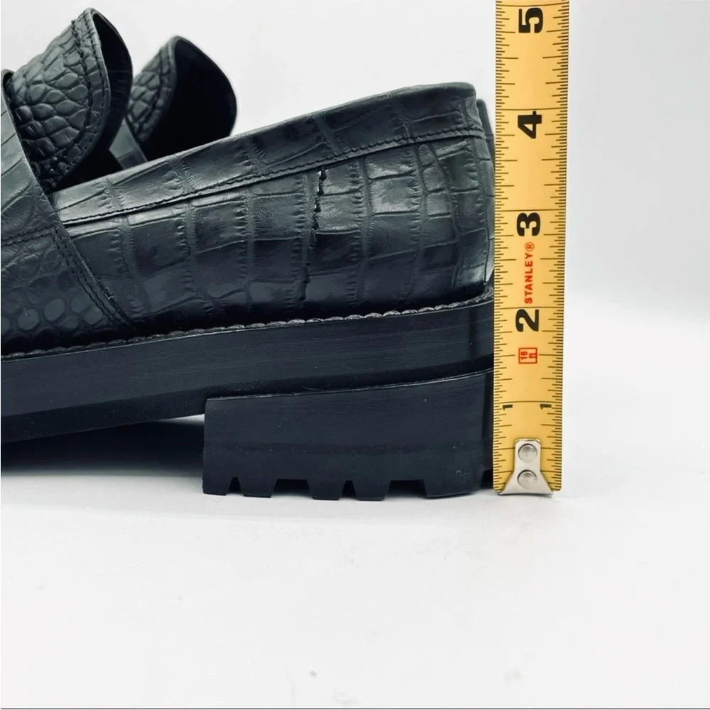 Marni Teal Croc-Effect Embossed Leather Platform Loafers | Lug Sole EU 38 / US 8 - Picture 8 of 11